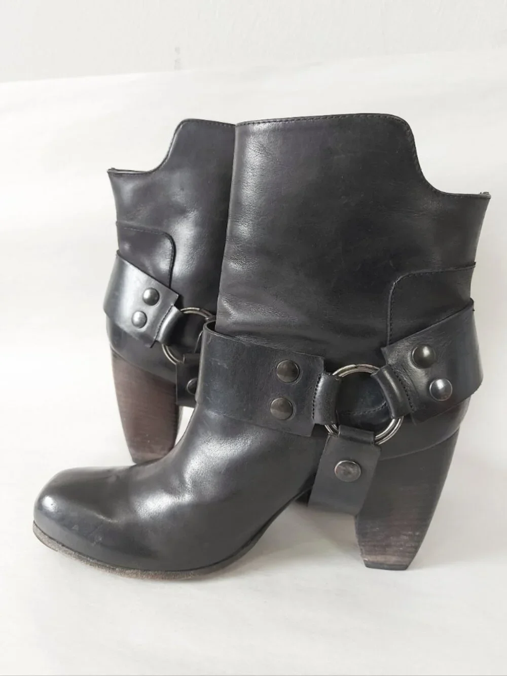 Elisanero Women Ring Harness Steampunk Studs Boots 36 EU Western Moto Block Heel
